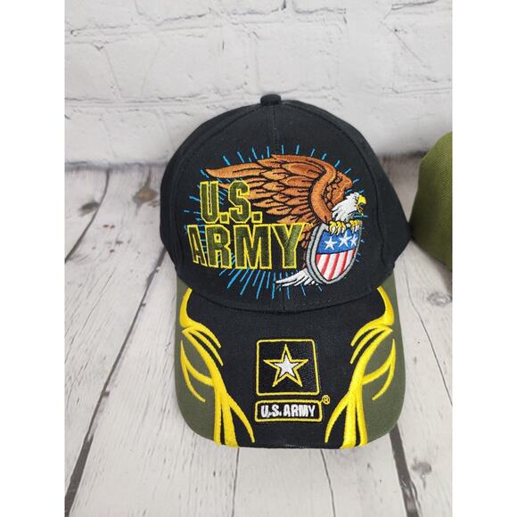 U.S. Army Black Camo Eagle Shield Embroidered Ball Cap Hat 1776 Strapbacks LOT - Picture 2 of 5